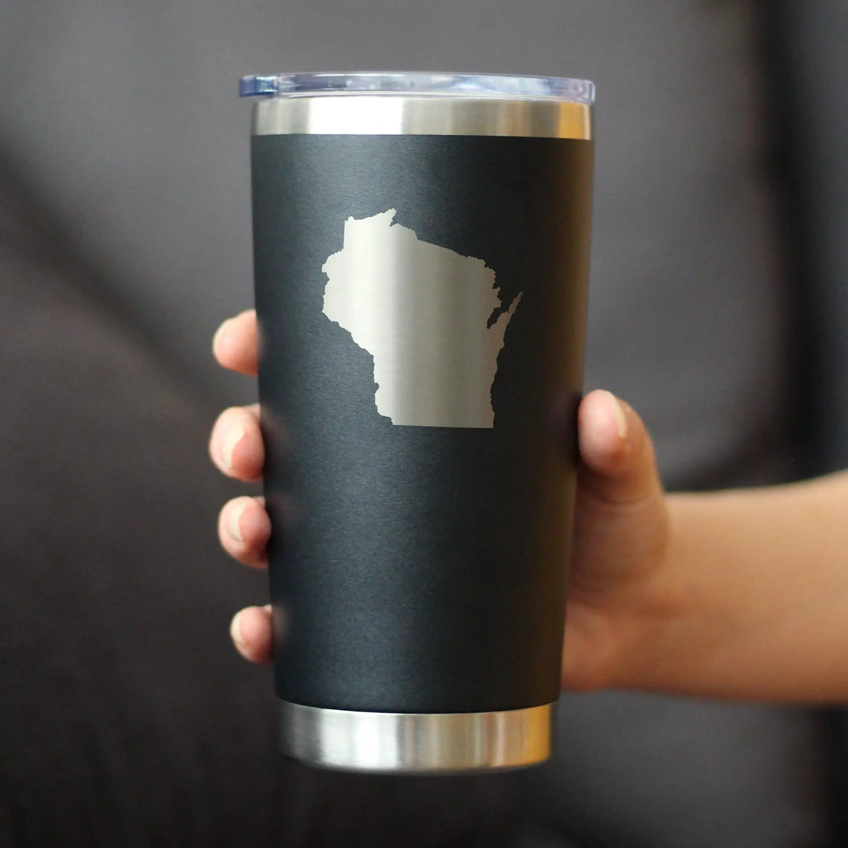 Insulated Coffee Tumbler | 20 oz Stainless Steel | Sliding Lid | Wisconsin State Outline