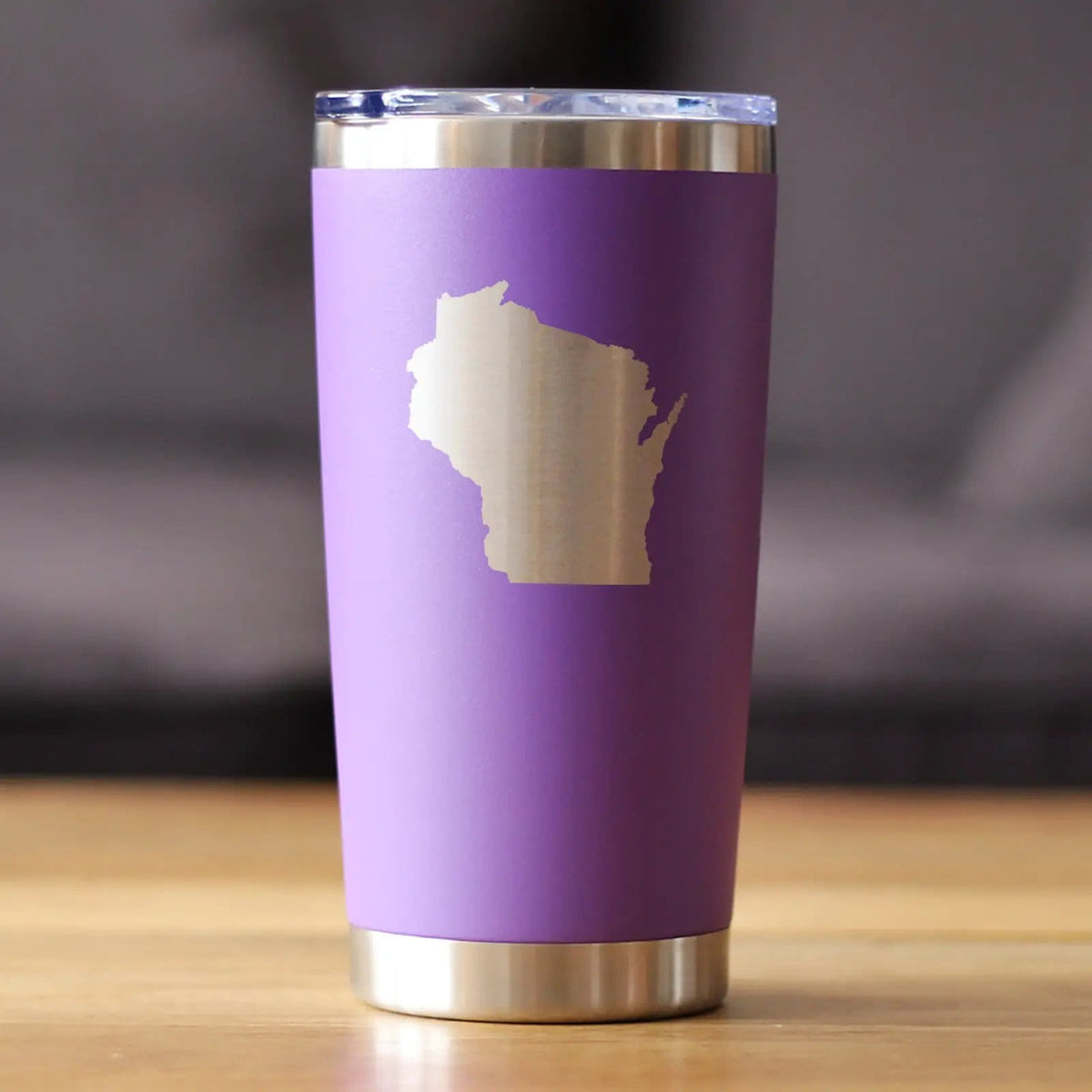 Insulated Coffee Tumbler | 20 oz Stainless Steel | Sliding Lid | Wisconsin State Outline