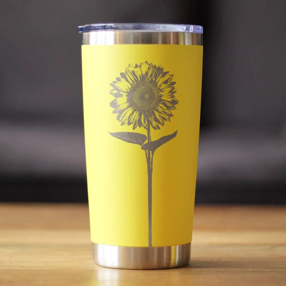 Insulated Coffee Tumbler | 12 oz Stainless Steel | Sliding Lid | Sunflower