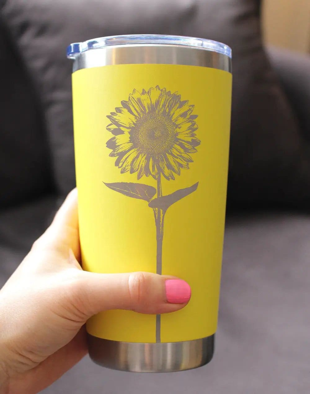 Insulated Coffee Tumbler | 12 oz Stainless Steel | Sliding Lid | Sunflower