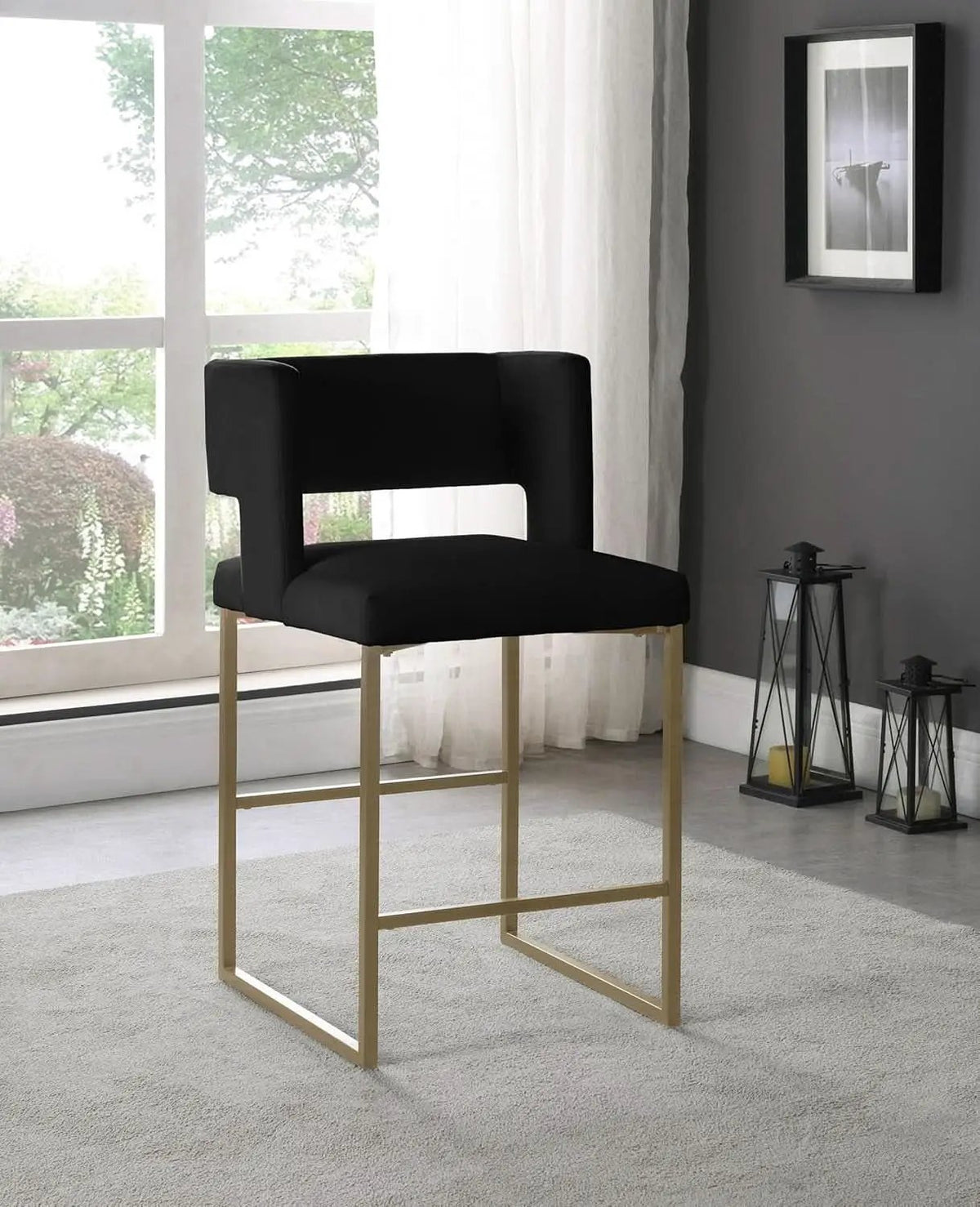Caleb Collection Counter Height Stool Black Velvet Set Of 2 from PriceLows™
