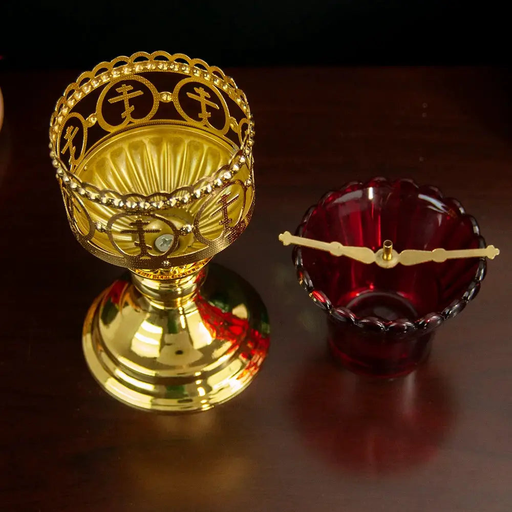 Candle Holders | Antique Gold Red Glass | PriceLows™