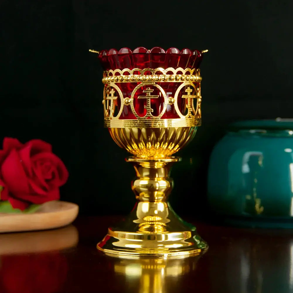 Candle Holders | Antique Gold Red Glass | PriceLows™