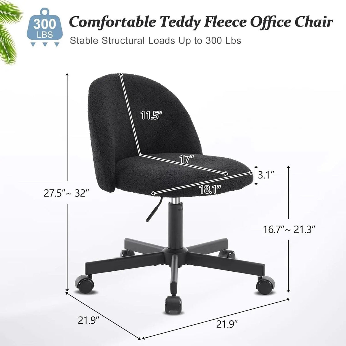 Candy Chair Jet Black Armless Desk Chair With Teddy Fleece from PriceLows™
