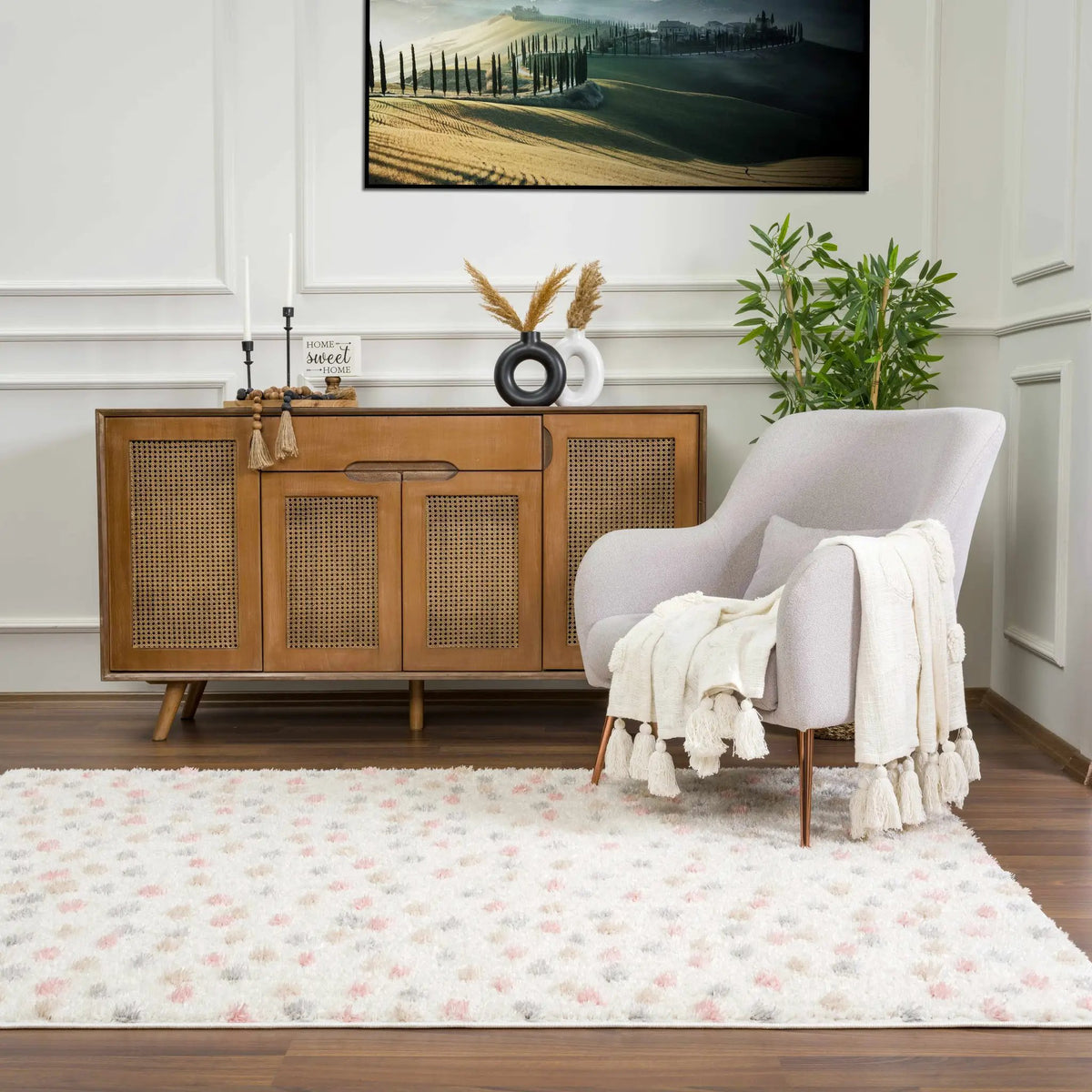 Cansu Pink & Cream Dotted Area Rug from PriceLows™