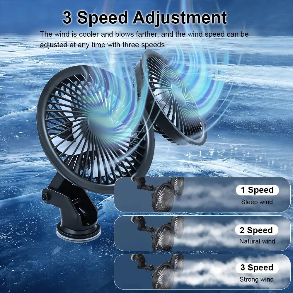 Car Fan | Dual Head USB | 360 Degree Rotatable | One Size from PriceLows™