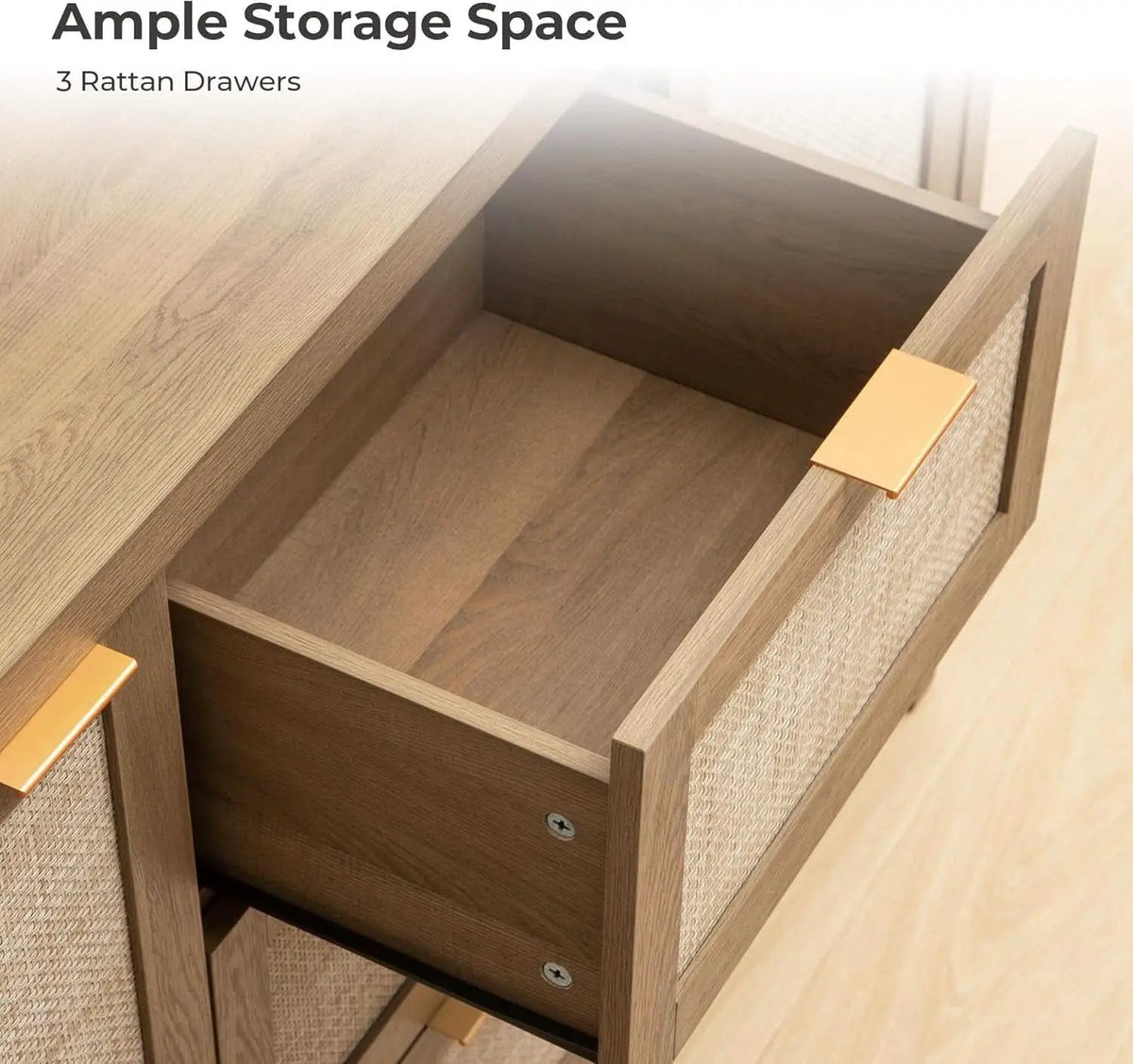 Caramel Oak Rattan Large Sideboard Buffet Storage Cabinet from PriceLows™