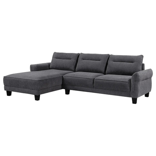 Caspian Upholstered Curved Arm Chaise Sectional Sofa | 109.75 x 67.75 x 36.5 in | Solid Wood & Boucle | Grey