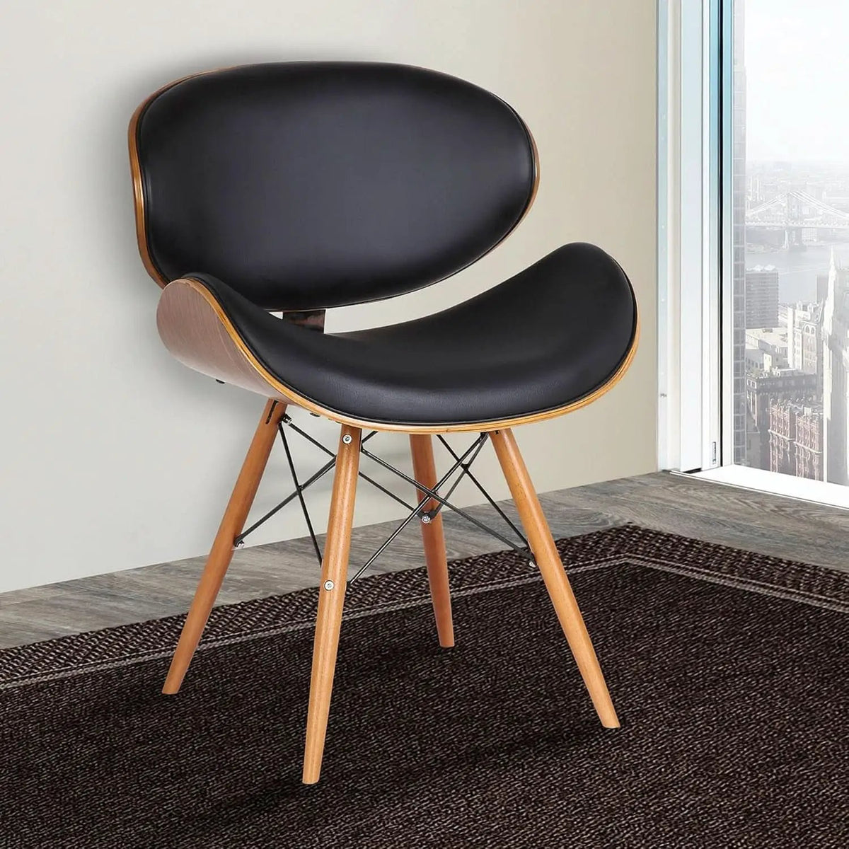 Cassie Dining Chair Black Faux Leather Walnut Wood from PriceLows™