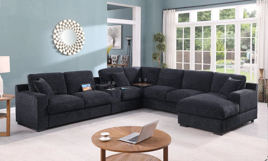 Celine Fabric Corner Sectional Sofa With Right-Facing Chaise, Cupholders, And | 3 Pieces | Fabric | Living Room