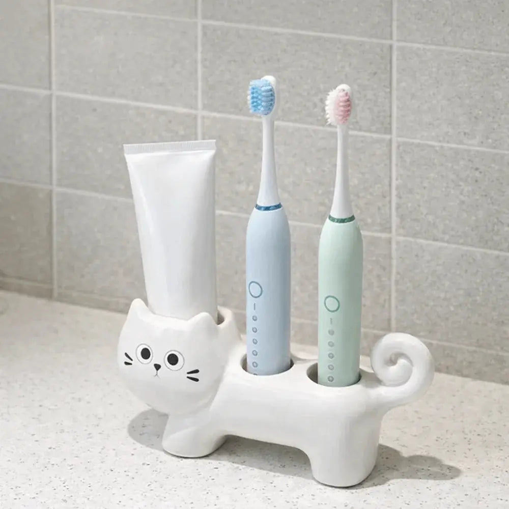 Ceramic Cat Toothbrush Holder | 3-Hole Stand | PriceLows™