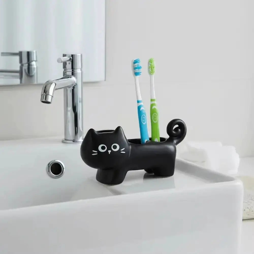 Ceramic Cat Toothbrush Holder | 3-Hole Stand | PriceLows™