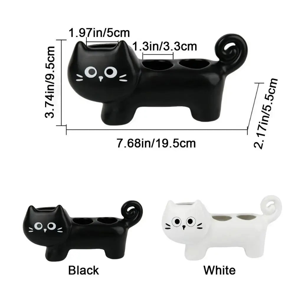 Ceramic Cat Toothbrush Holder | 3-Hole Stand | PriceLows™