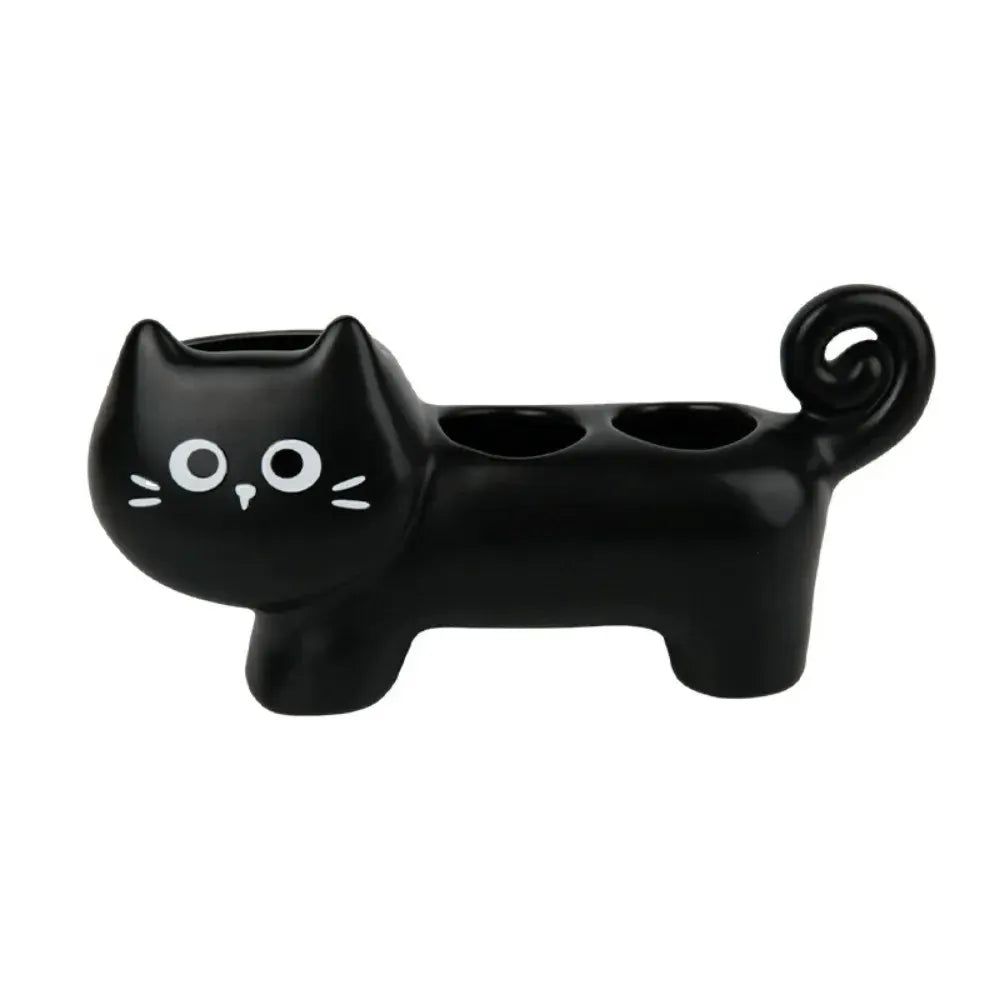 Ceramic Cat Toothbrush Holder | 3-Hole Stand | PriceLows™
