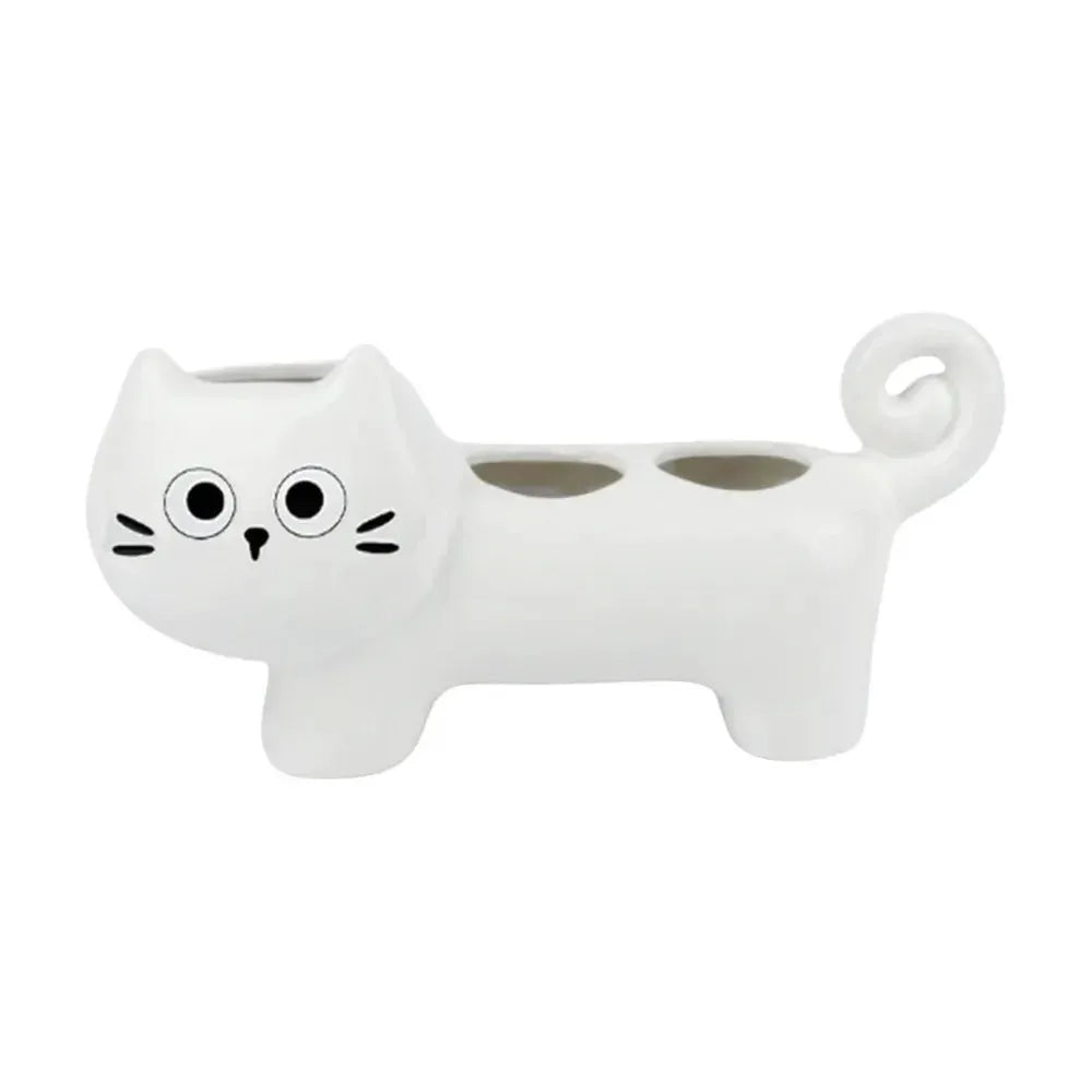 Ceramic Cat Toothbrush Holder | 3-Hole Stand | PriceLows™