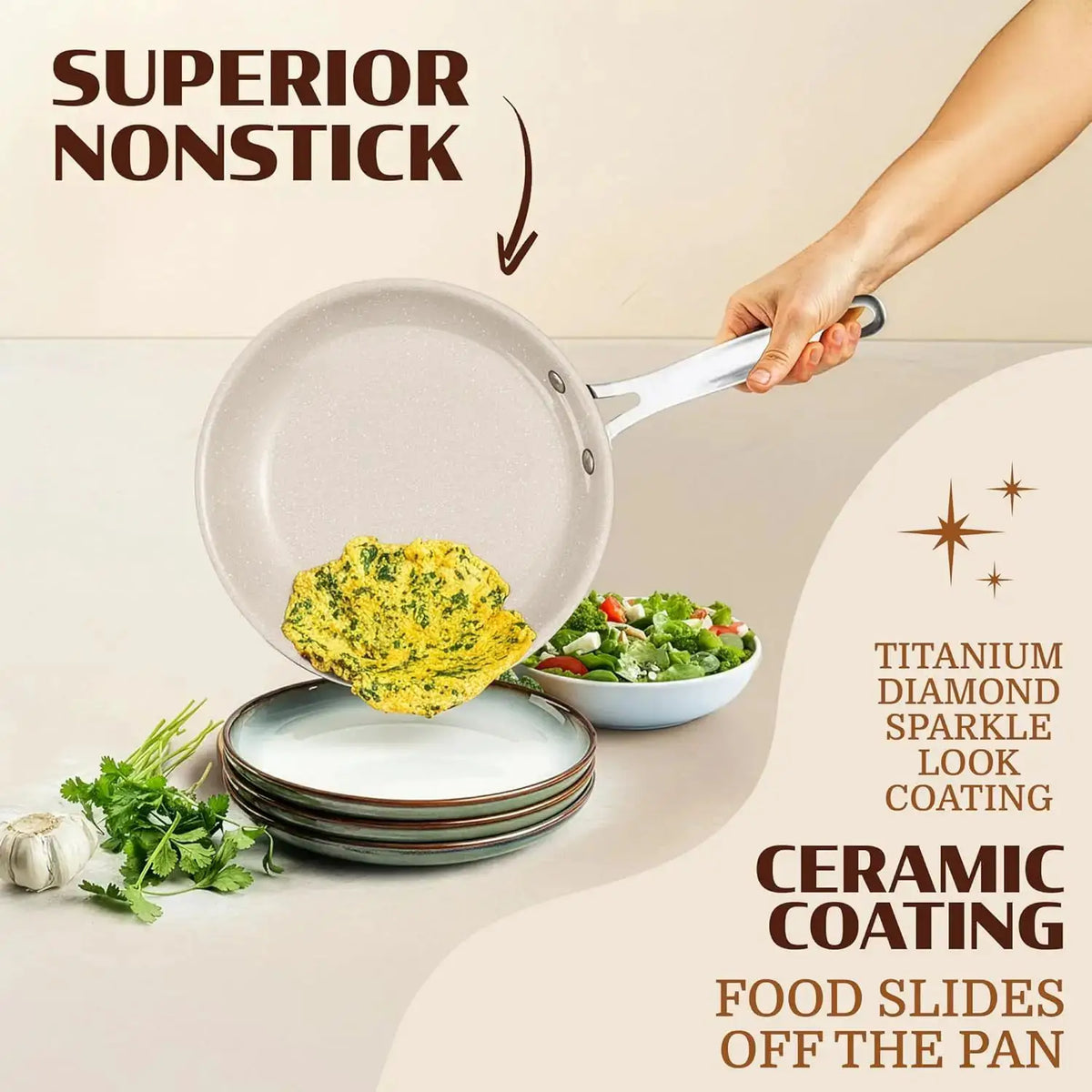 20 Pc Ceramic Nonstick Cookware Set, Complete Pots and Pans with Bakeware, Utensils & Steamer, Oven & Dishwasher Safe, PFOA PFOS Free from PriceLows™