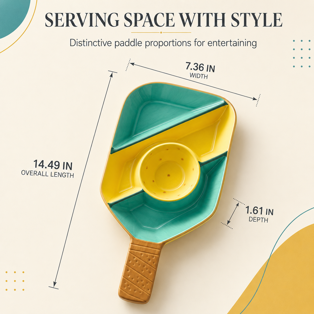 Ceramic Pickleball Paddle Serving Tray Durable Tableware