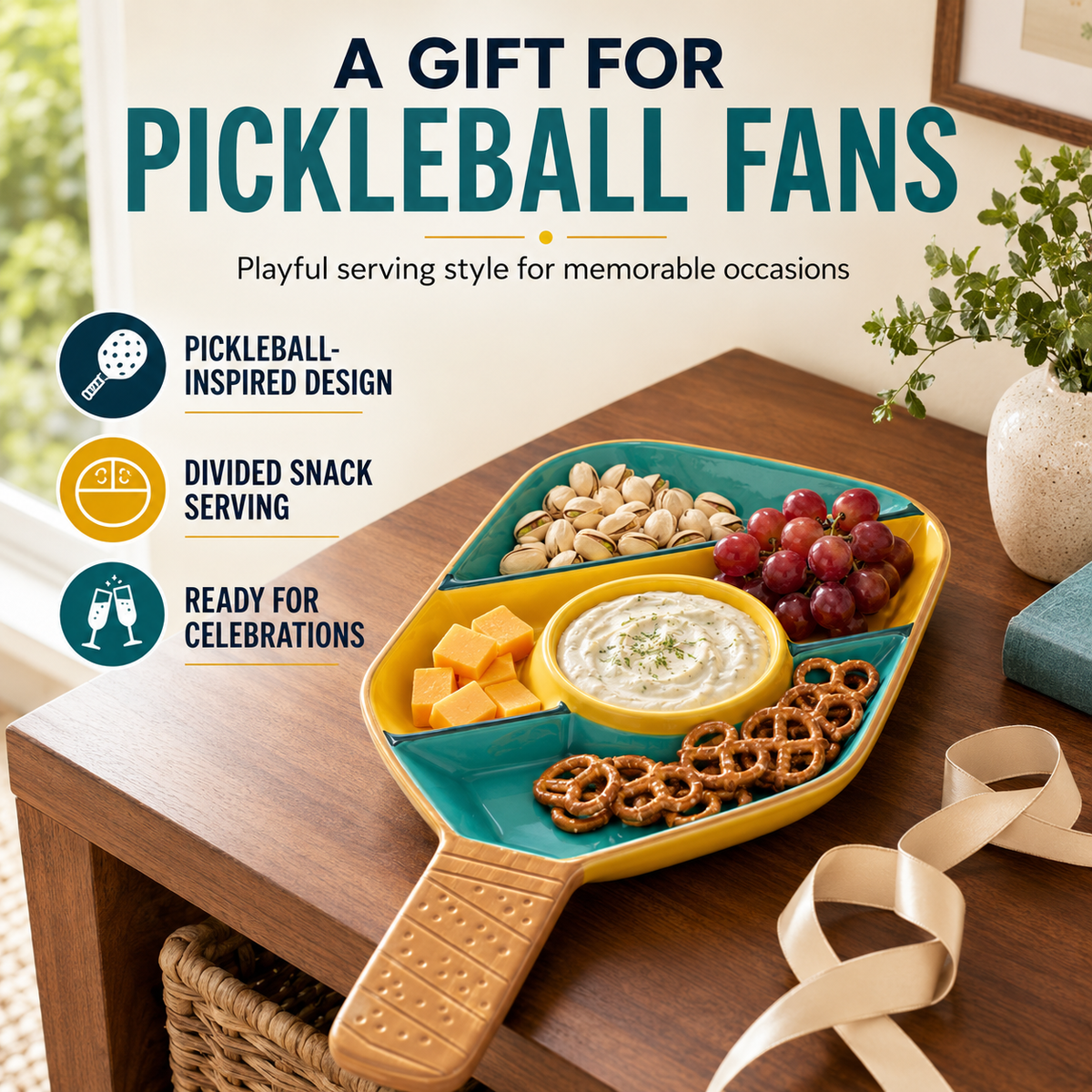 Ceramic Pickleball Paddle Serving Tray Durable Tableware