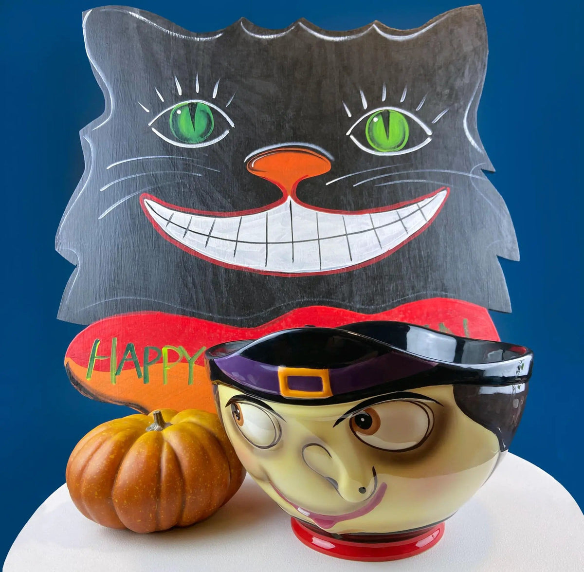 Large 12" Candy Bowl with Grinning Witch for Halloween Candy | Funny Trick or Treat Dish | Unusual Seasonal Fall Home or Retail Decor | Collectors & Hosts