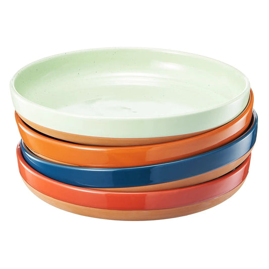 Tonal Ceramic Flat Bowls | Set of 4 | Ceramic | Plate