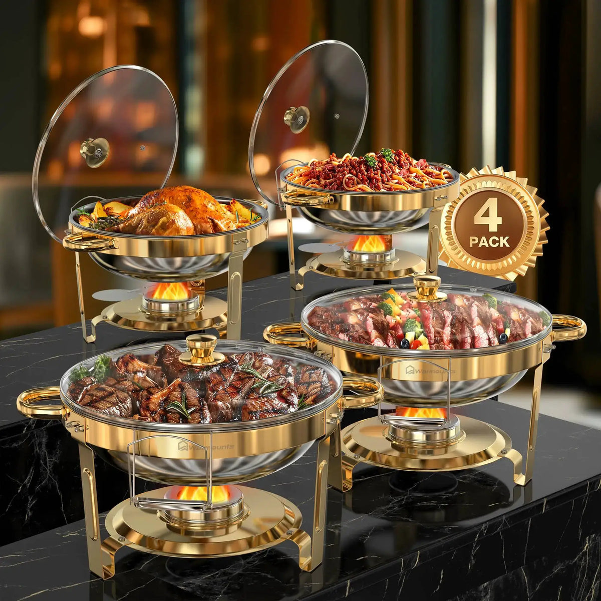 2/4 Pack Chafing Dishes for Buffet 5QT Round Stainless Steel Chafing Dish Set for Home Parties, Christmas Buffet Warmer Set from PriceLows™
