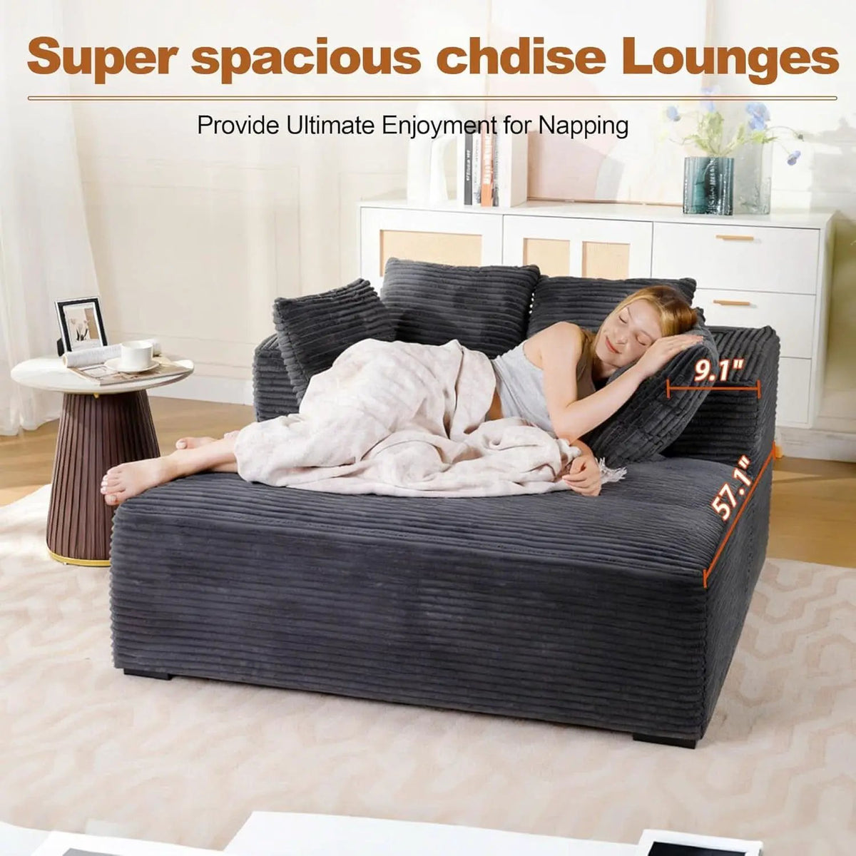 57Inch Luxuriously Plush Corduroy Chaise Lounge Grey from PriceLows™