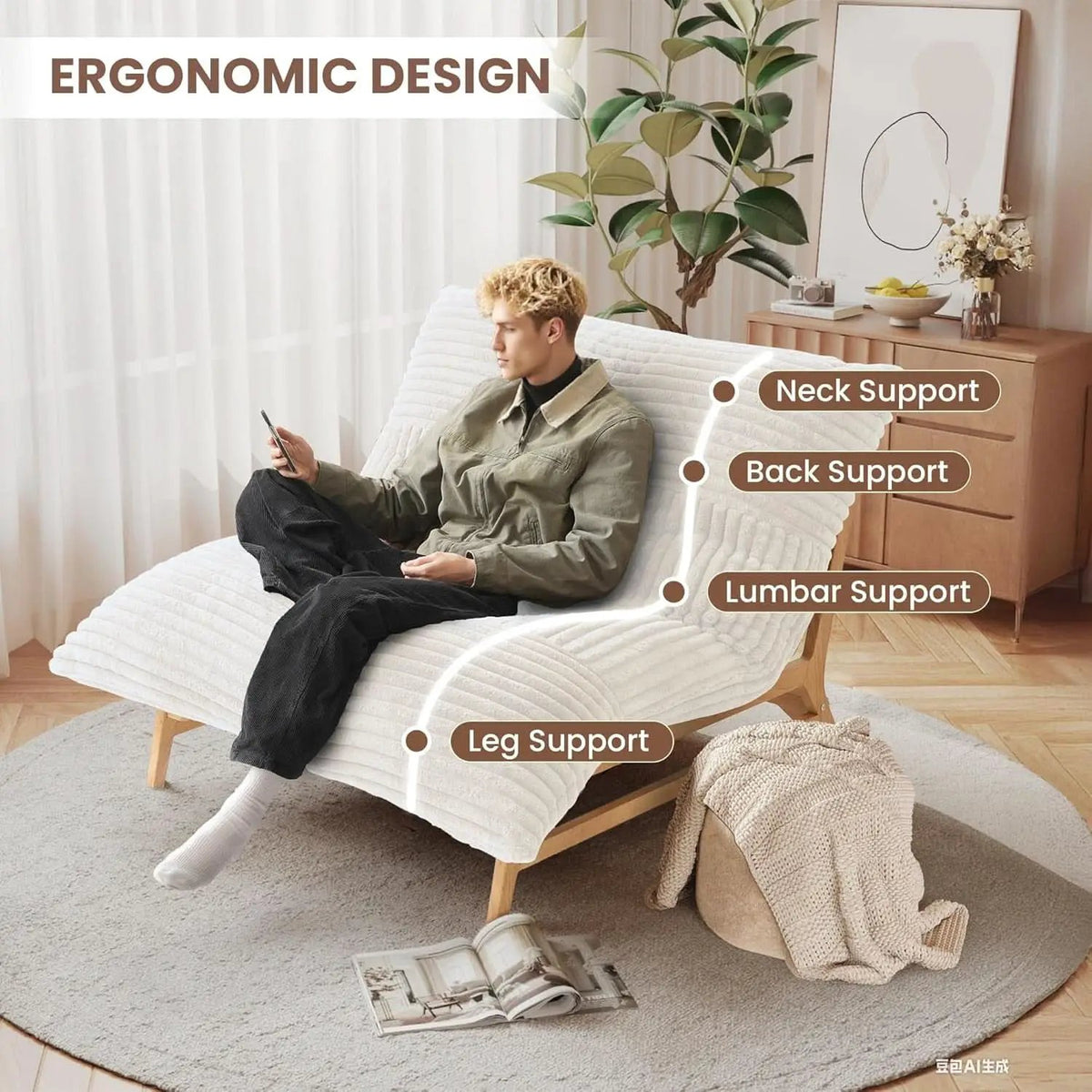 Modern 47.24 Inch Beige Oversized Chaise Lounge Chair from PriceLows™