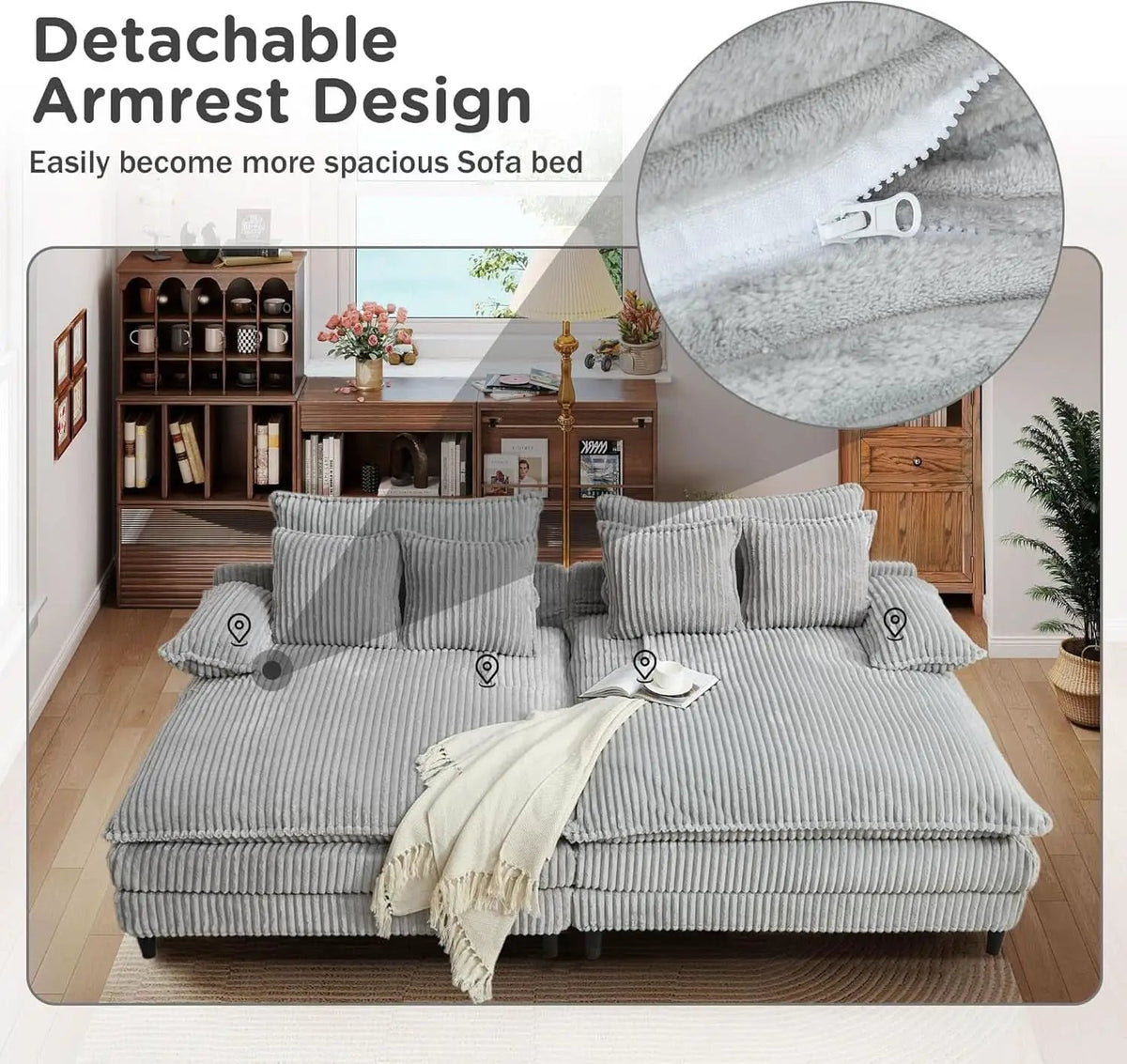 Cream Gray Oversized Chaise Lounge Adjustable Backrest from PriceLows™
