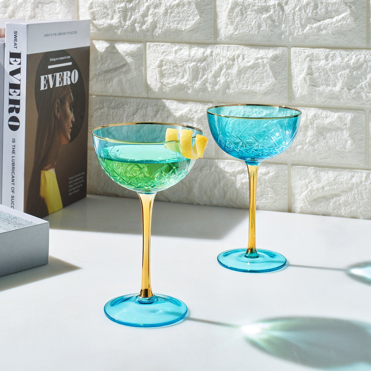 Bellissimo Crystal Champagne Coupe Cocktail Glassware, Set of 2 from PriceLows™