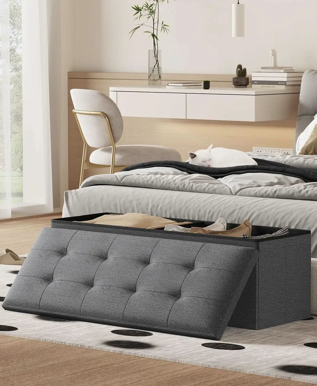 Charcoal Gray Classic Folding Storage Ottoman 43Inch from PriceLows™