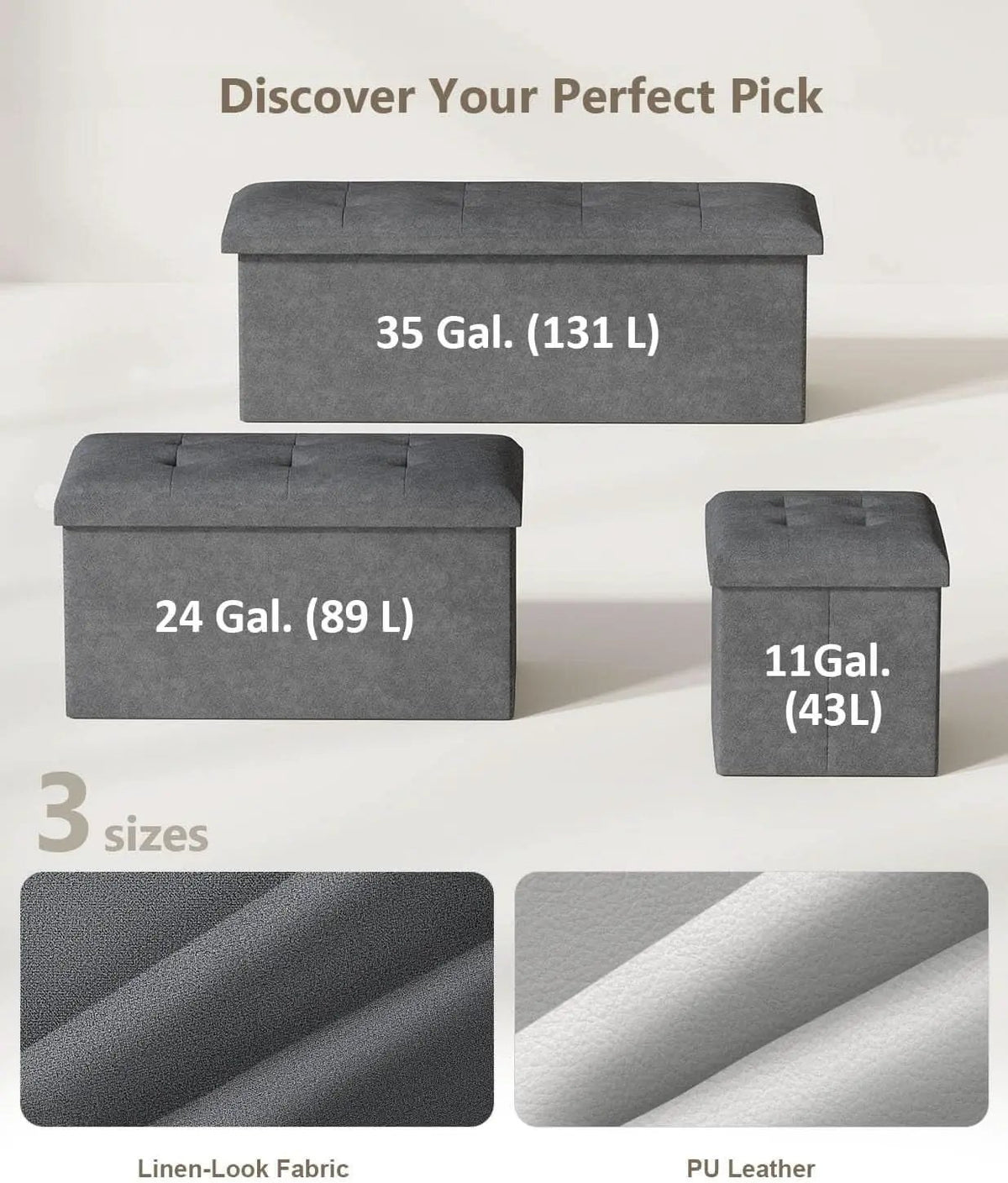Charcoal Gray Classic Folding Storage Ottoman 43Inch from PriceLows™