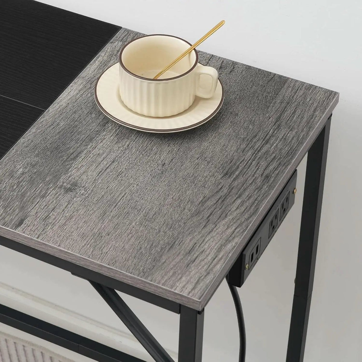 Charcoal Gray Computer Desk With Power Outlet And Hooks from PriceLows™