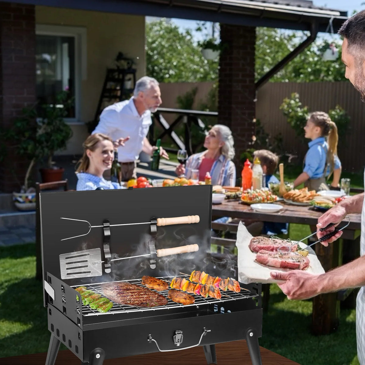 Portable Charcoal BBQ Grill Folding Desktop Barbecue Rack for Outdoor Camping Picnic 3-Level Adjustable - Fast US Shipping from PriceLows™