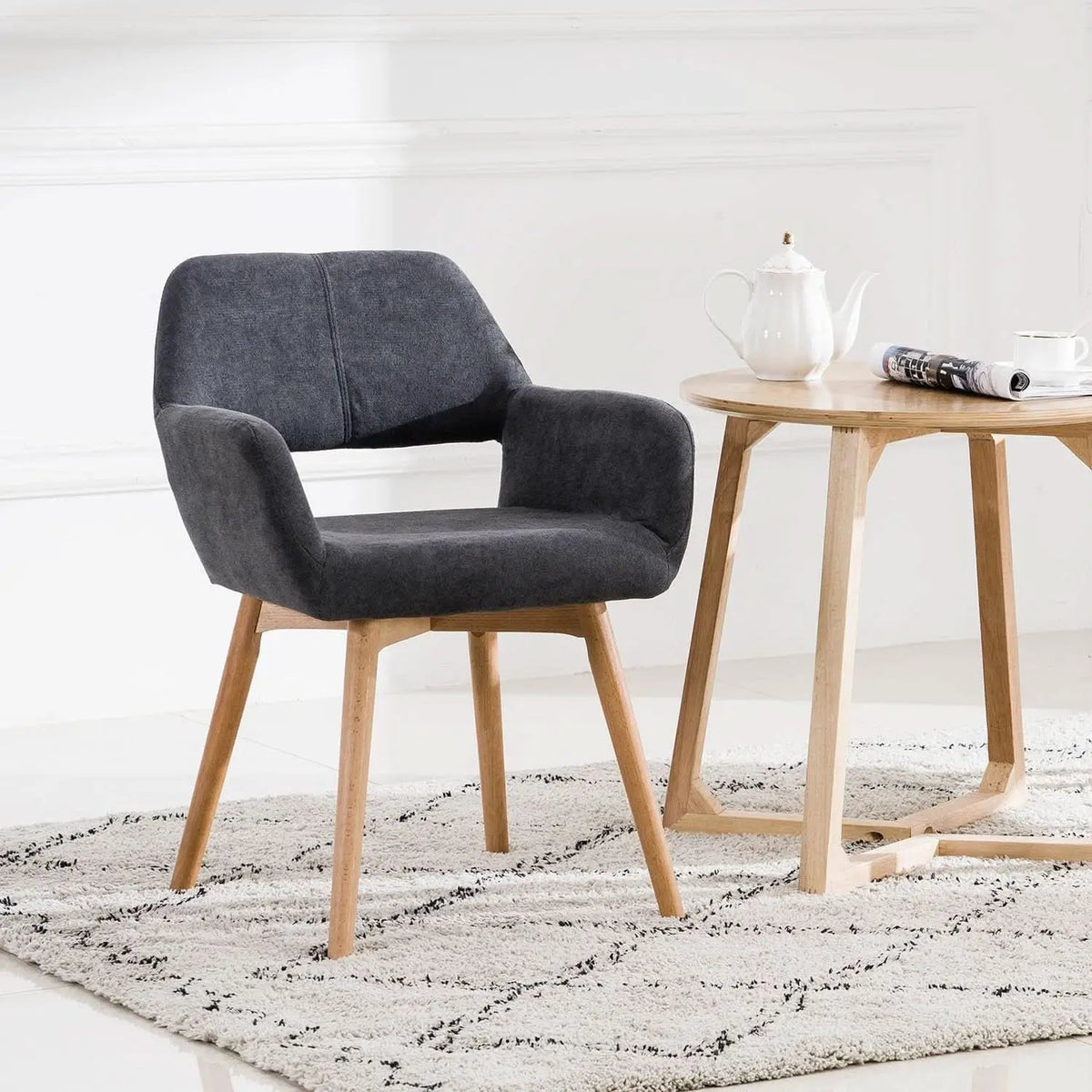 Charcoal Upholstered Armchair Mid Century Modern Wood Legs from PriceLows™