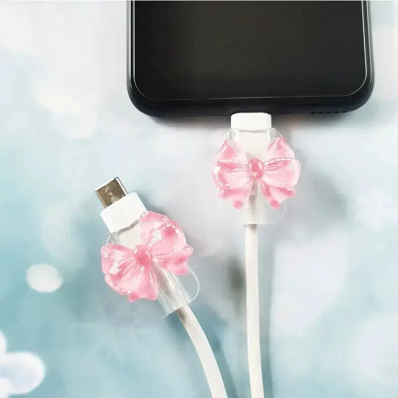 Charger Cable Protector | Pink Bow 2pc | PriceLows™