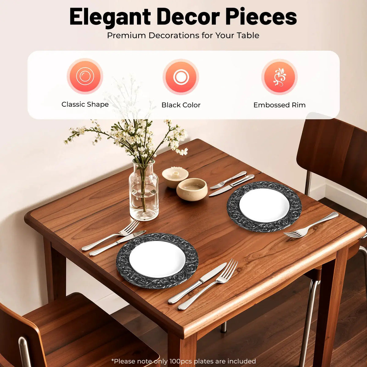100 PCS Black Charger Plates Set, Round Charger Plates, Reusable Serving Plates 33*2cm for Birthday Parties, Holidays, Weddings from PriceLows™