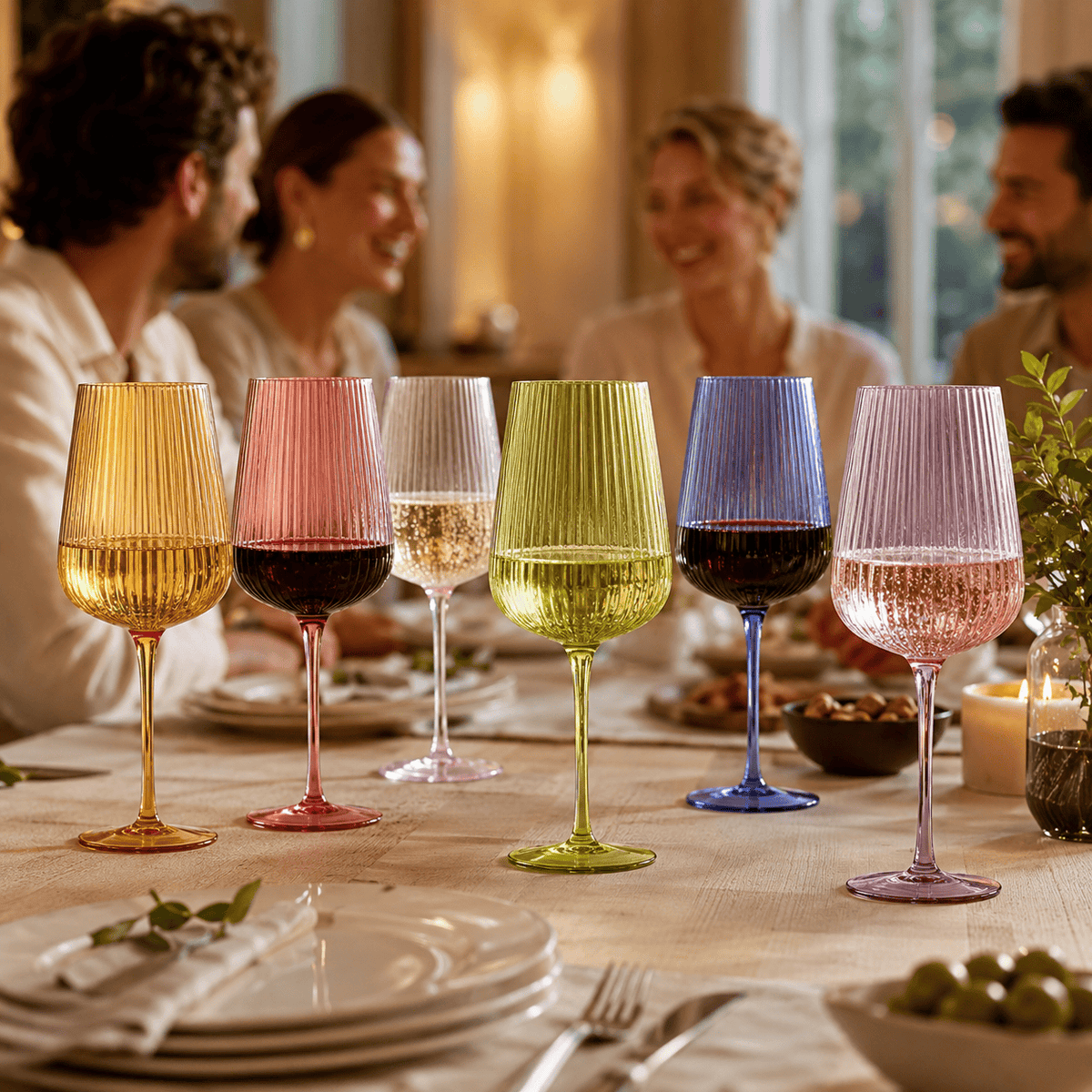 Rhea Ribbed Stemmed Wine Glassware | 19 oz | Set of 6 | Entertaining