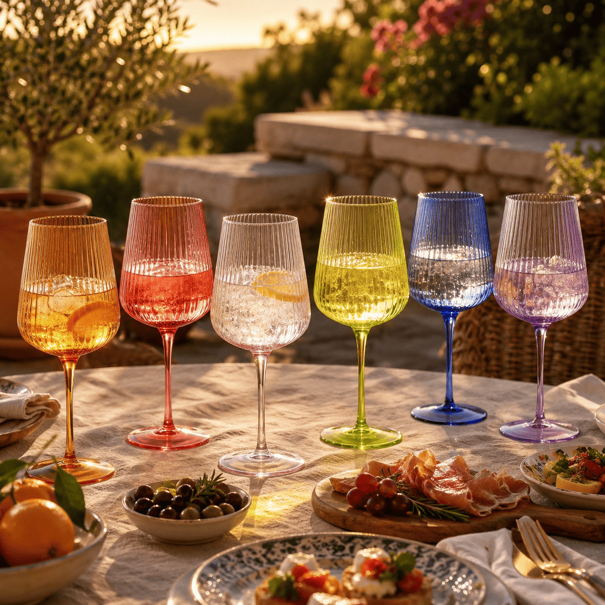 Rhea Ribbed Stemmed Wine Glassware | 19 oz | Set of 6 | Entertaining