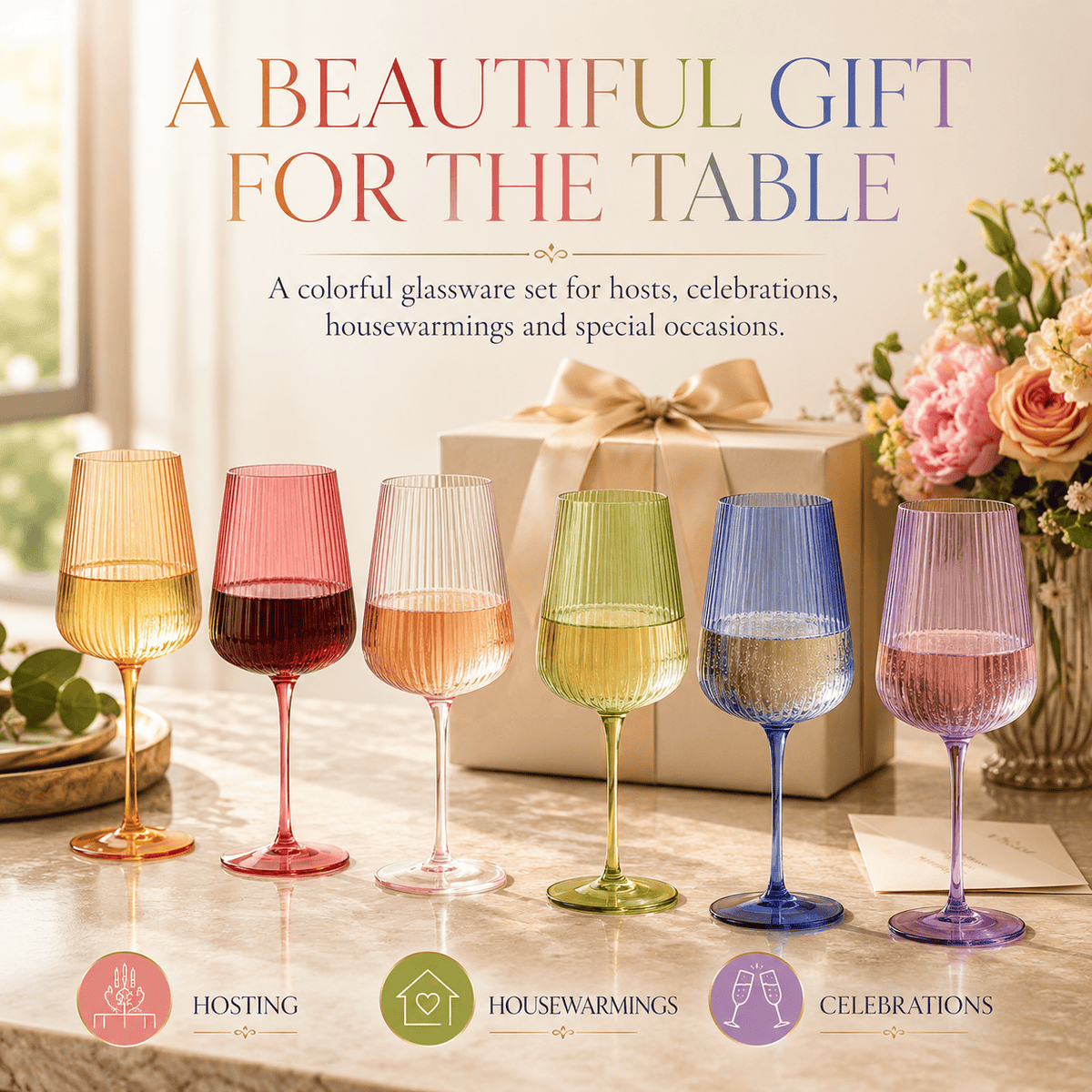Rhea Ribbed Stemmed Wine Glassware | 19 oz | Set of 6 | Entertaining