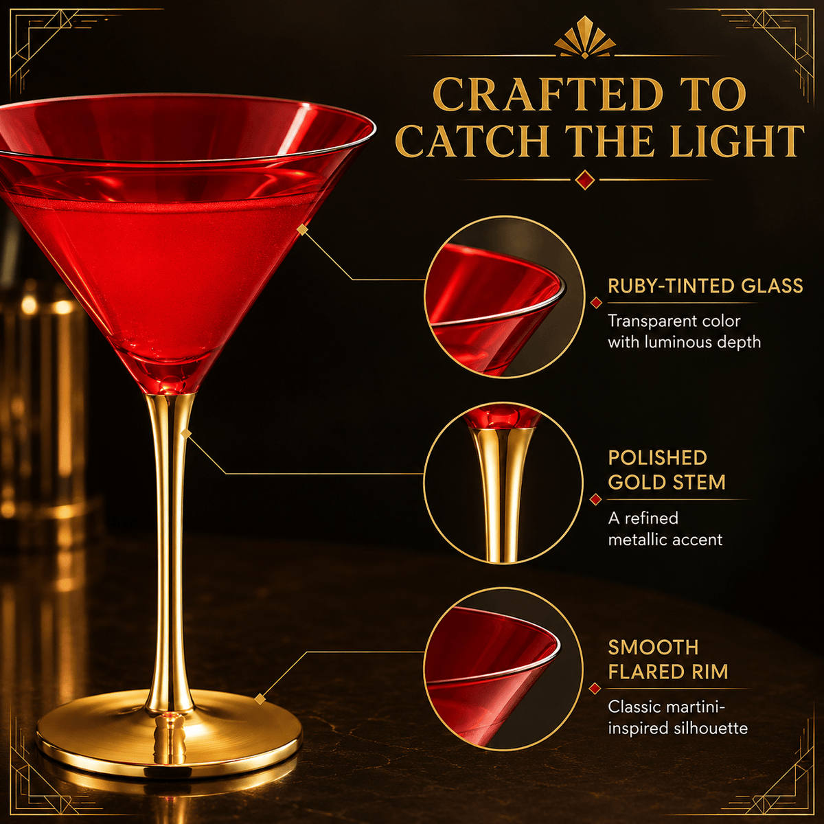 Deco Martini Cocktail Glassware | 8 oz | Set of 2 | Entertaining