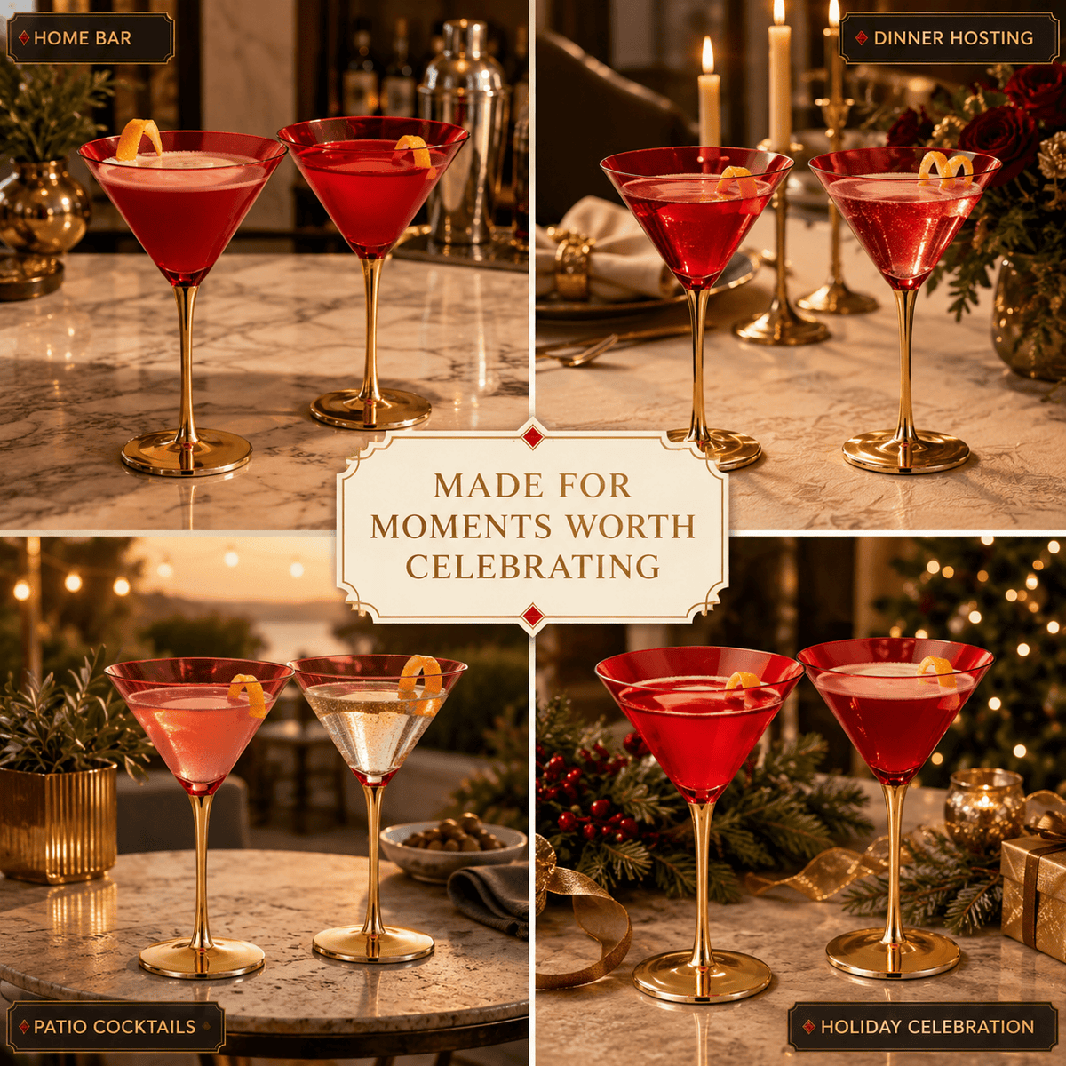 Deco Martini Cocktail Glassware | 8 oz | Set of 2 | Entertaining