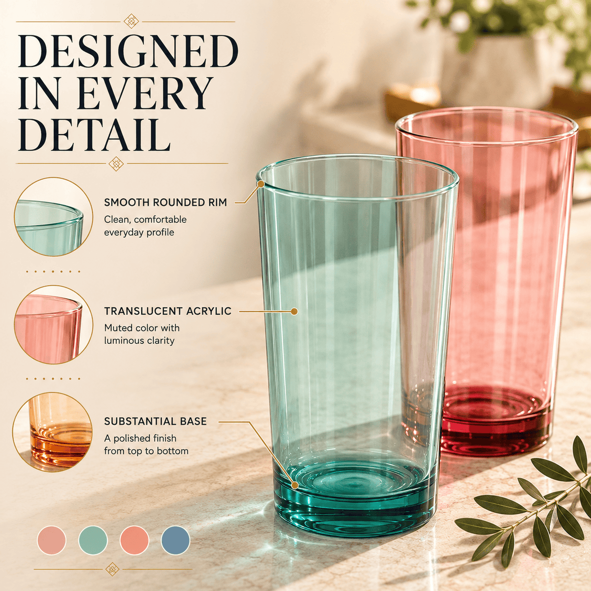 Eze Acrylic Highball Glassware | 16 oz | Set of 8 | Acrylic