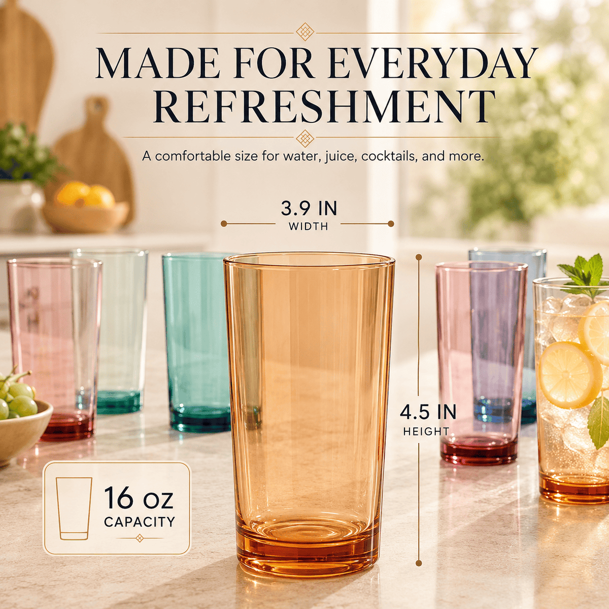 Eze Acrylic Highball Glassware | 16 oz | Set of 8 | Acrylic