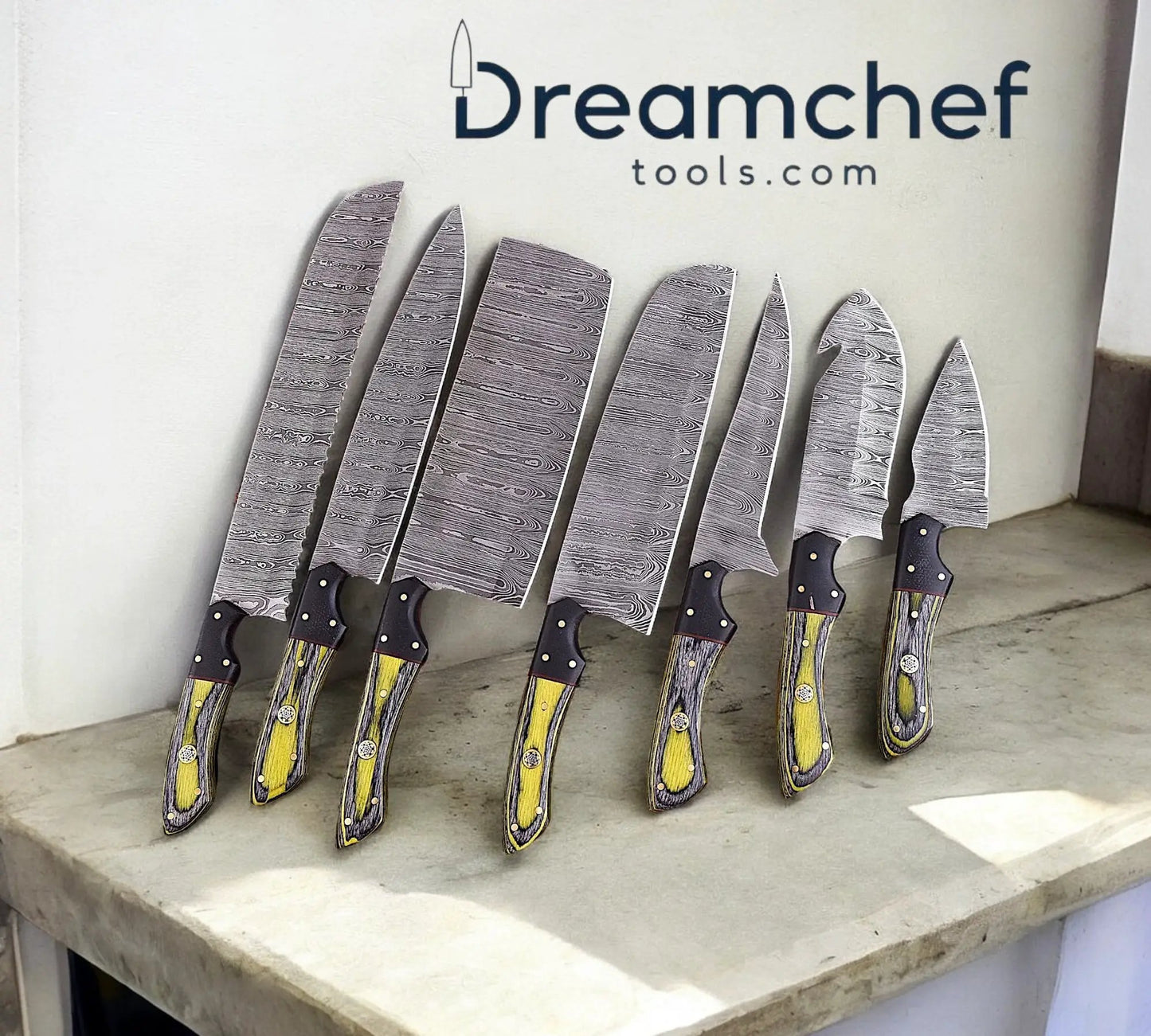 Culinary Knife Set – 13” Handmade Damascus Chef Knife with Resin Handle & Leather Sheath from PriceLows™