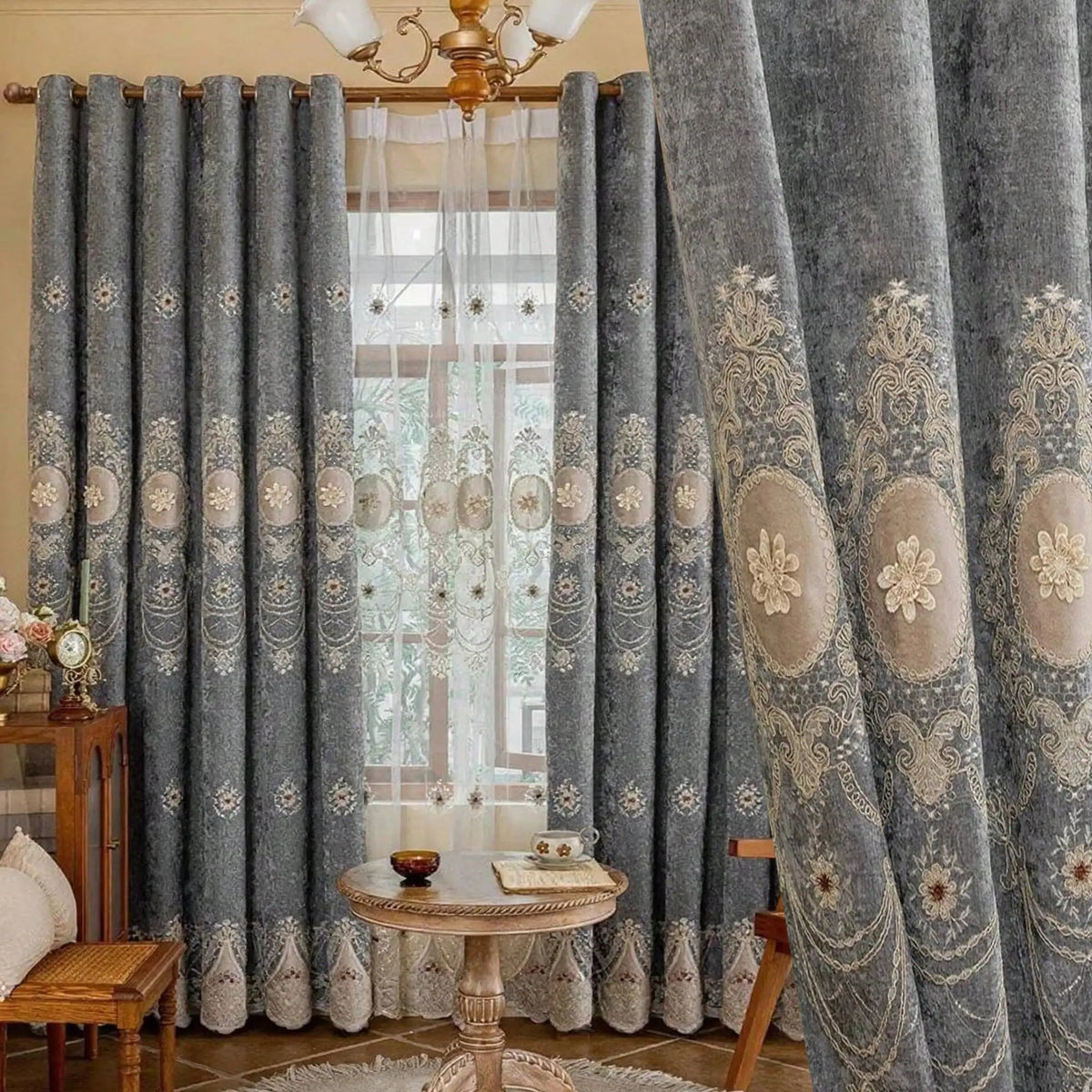 Chenille Floral Curtain | Premium Polyester | PriceLows™