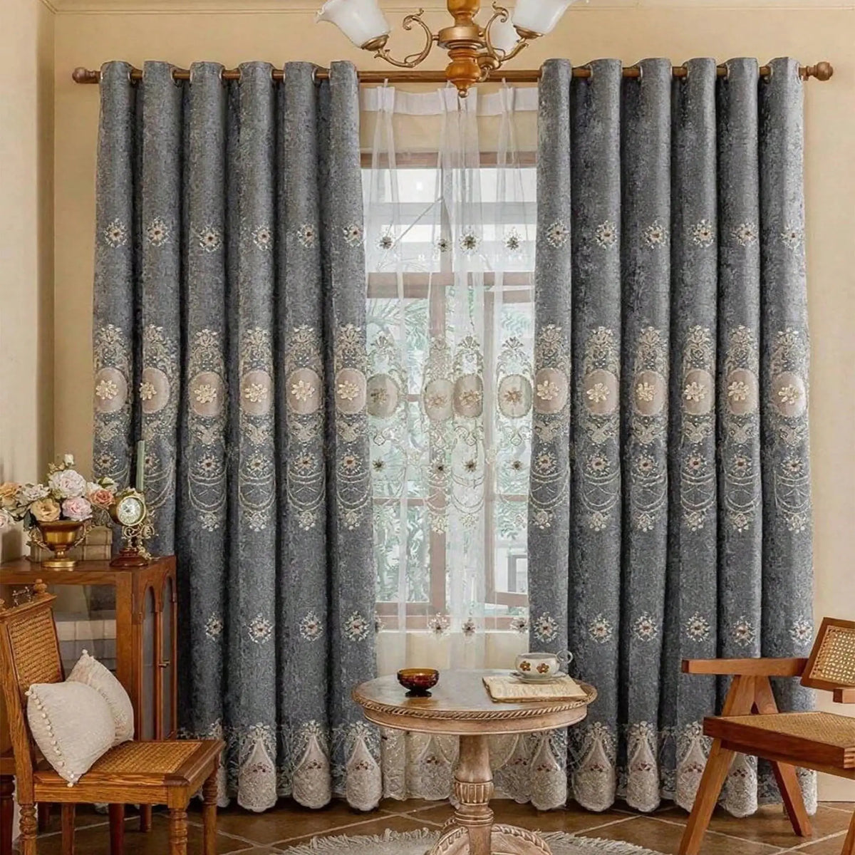 Chenille Floral Curtain | Premium Polyester | PriceLows™