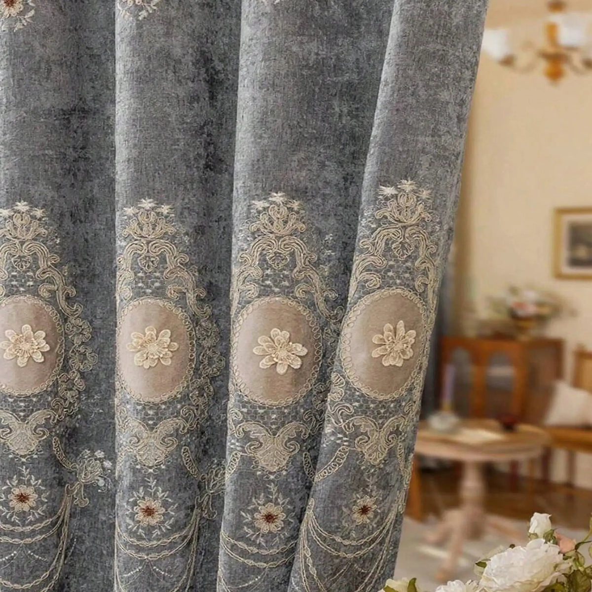 Chenille Floral Curtain | Premium Polyester | PriceLows™