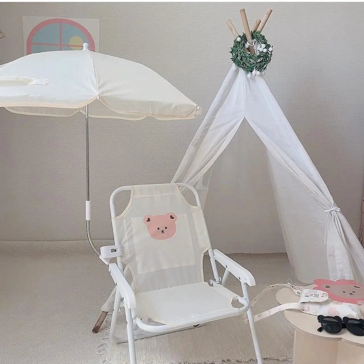 Children's Outdoor Beach Chair With Umbrella Cute Ins Wind Portable Folding Chair Seaside Photo With Parasol Back Chair from PriceLows™