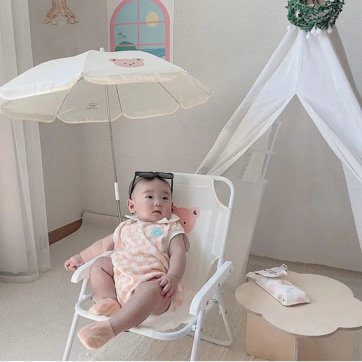 Children's Outdoor Beach Chair With Umbrella Cute Ins Wind Portable Folding Chair Seaside Photo With Parasol Back Chair from PriceLows™