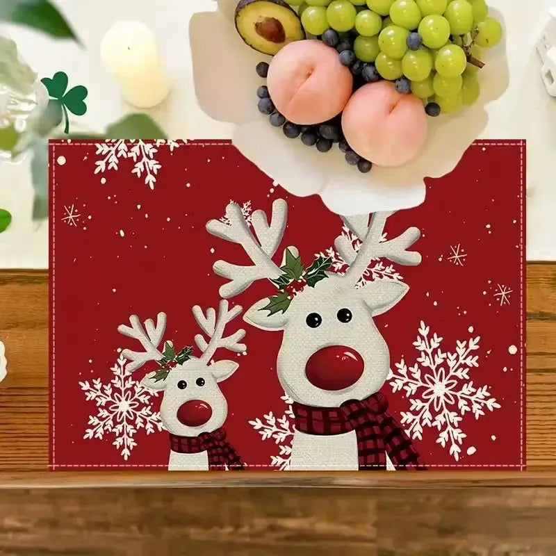 Christmas Reindeer Placemats | Linen Heat Resistant | PriceLows™